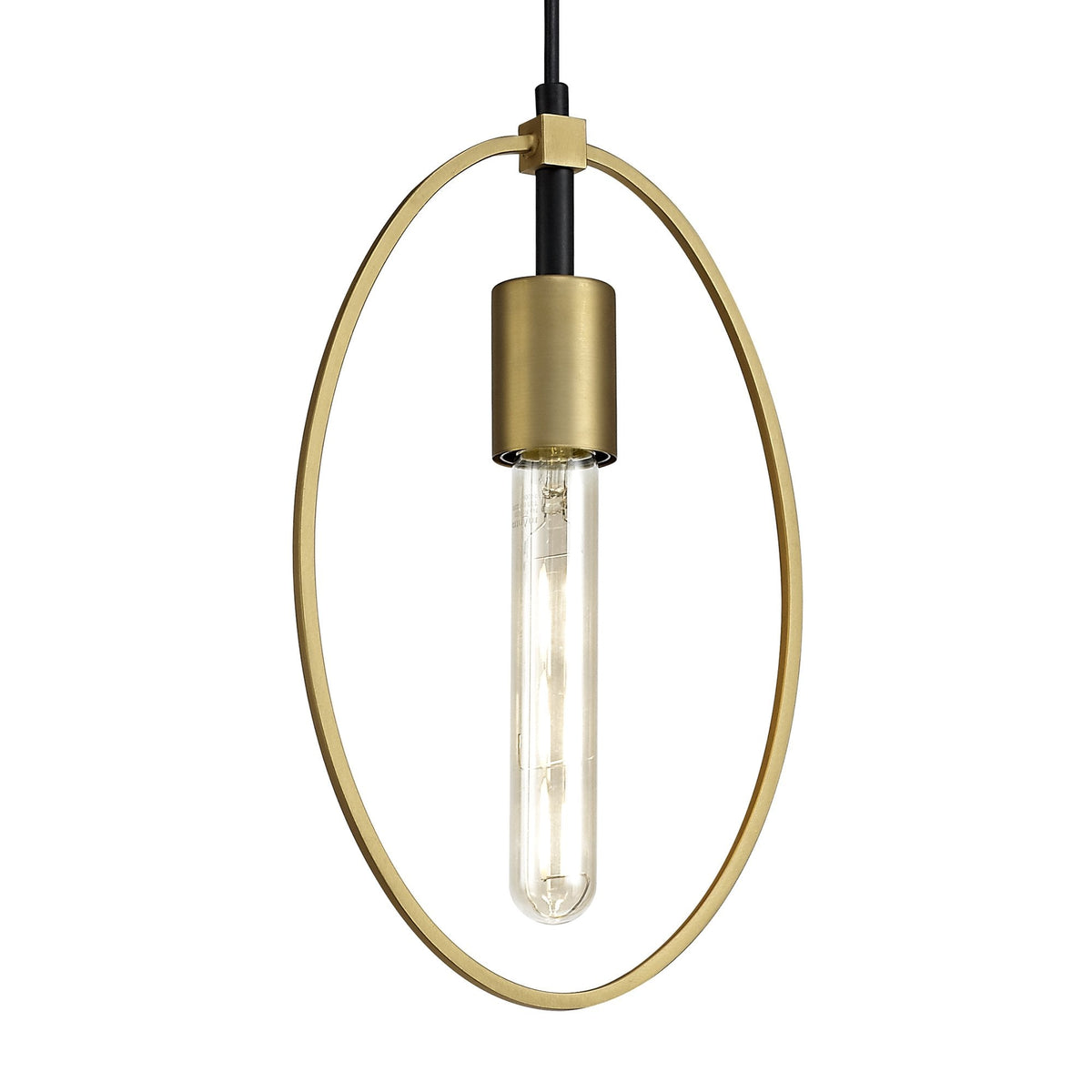 Hallsands Single Small Circle Pendant in Sand Gold and Matt Black