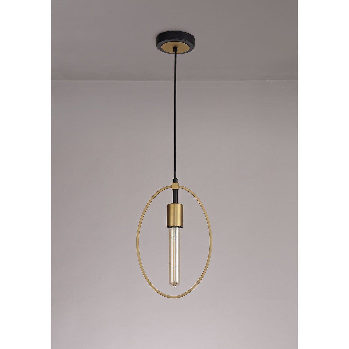 Hallsands Single Small Circle Pendant in Sand Gold and Matt Black