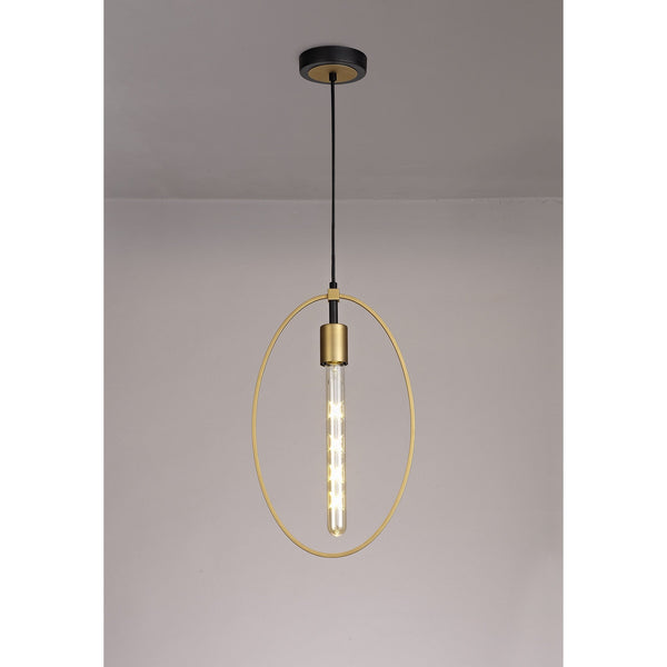 Hallsands Single Large Circle Pendant in Sand Gold and Matt Black