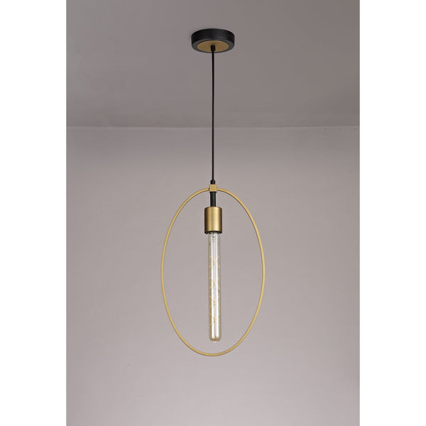 Hallsands Single Large Circle Pendant in Sand Gold and Matt Black