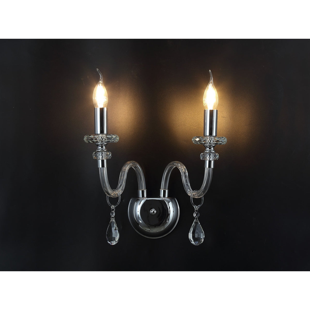 Gussard E14 Polished Chrome & Crystal Twin Wall Lamp