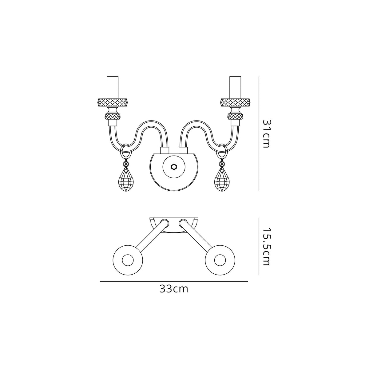 Gussard E14 Polished Chrome & Crystal Twin Wall Lamp