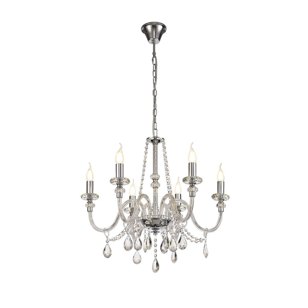 Gussard E14 Polished Chrome & Crystal 6 Light Chandelier Pendant