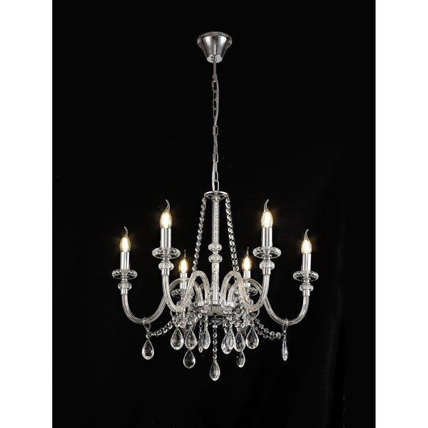 Gussard E14 Polished Chrome & Crystal 6 Light Chandelier Pendant