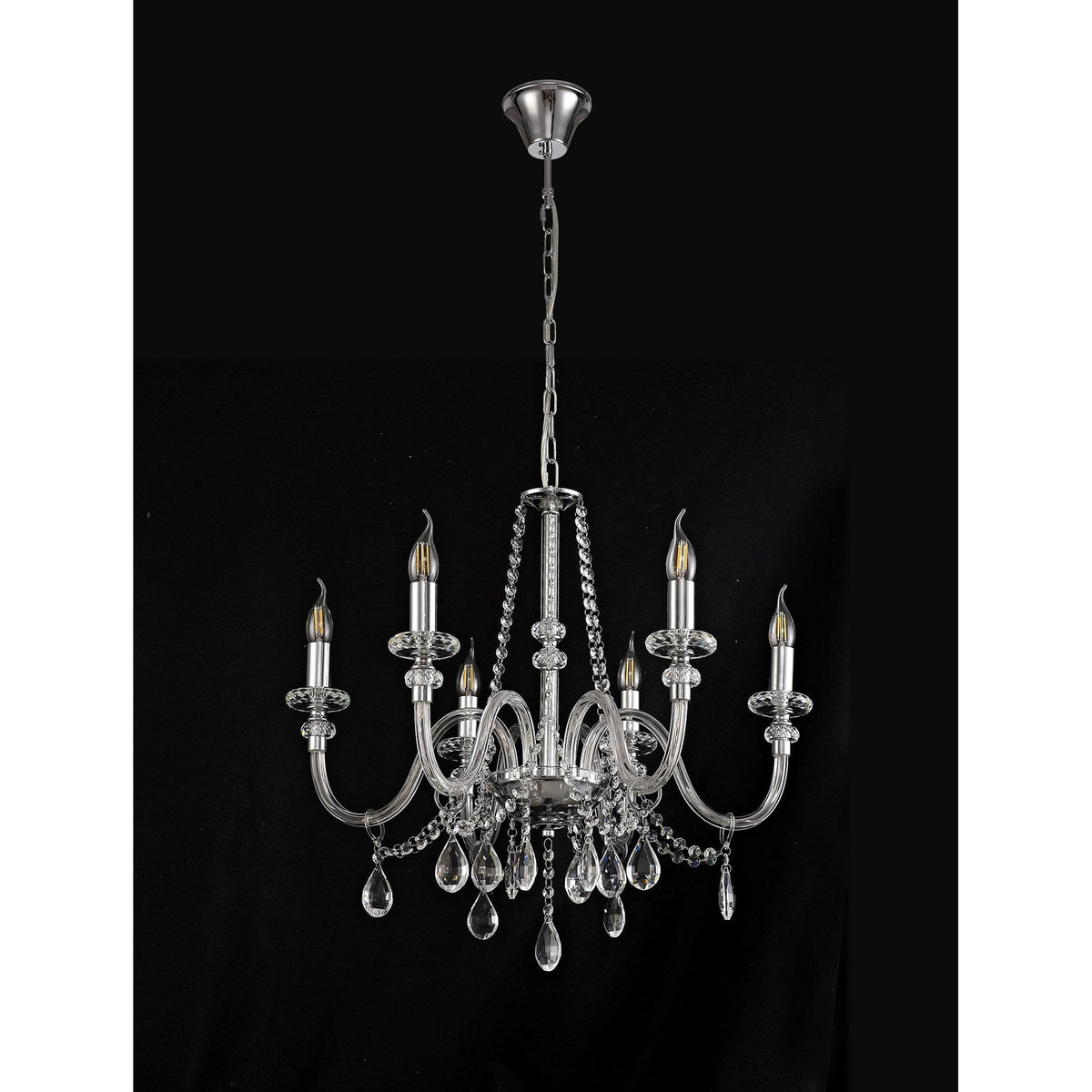 Gussard E14 Polished Chrome & Crystal 6 Light Chandelier Pendant