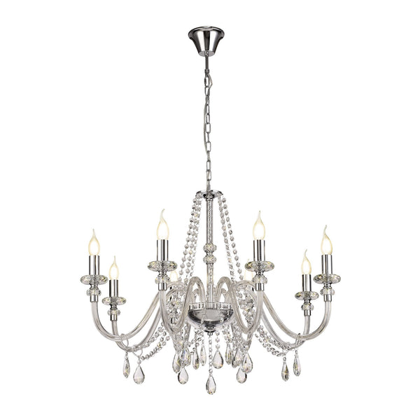 Gussard E14 Polished Chrome & Crystal 8 Light Chandelier Pendant