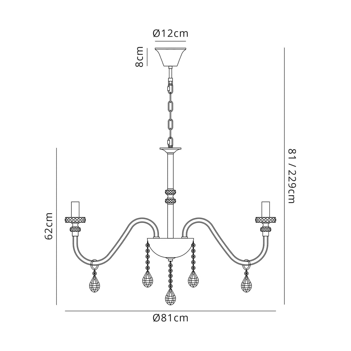 Gussard E14 Polished Chrome & Crystal 8 Light Chandelier Pendant