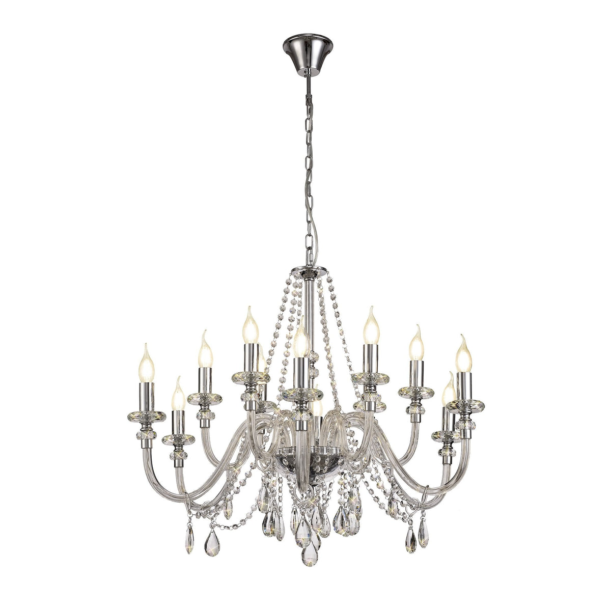 Gussard E14 Polished Chrome & Crystal 12 Light Chandelier Pendant