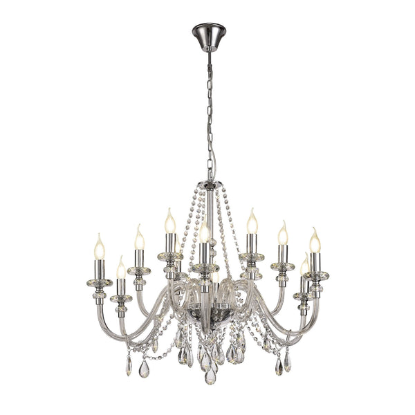 Gussard E14 Polished Chrome & Crystal 12 Light Chandelier Pendant
