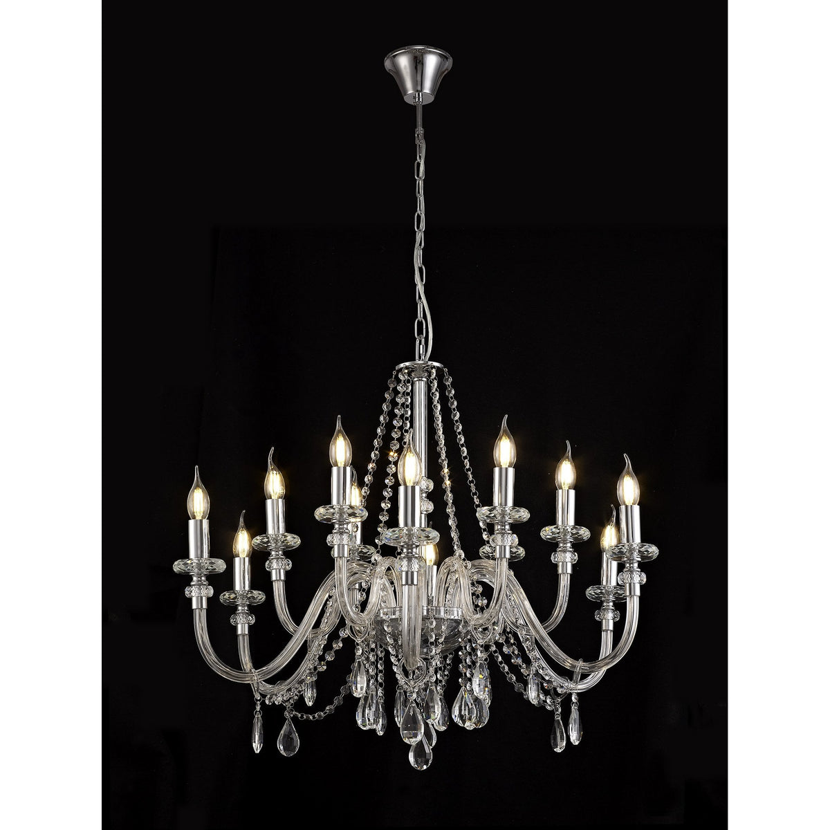 Gussard E14 Polished Chrome & Crystal 12 Light Chandelier Pendant