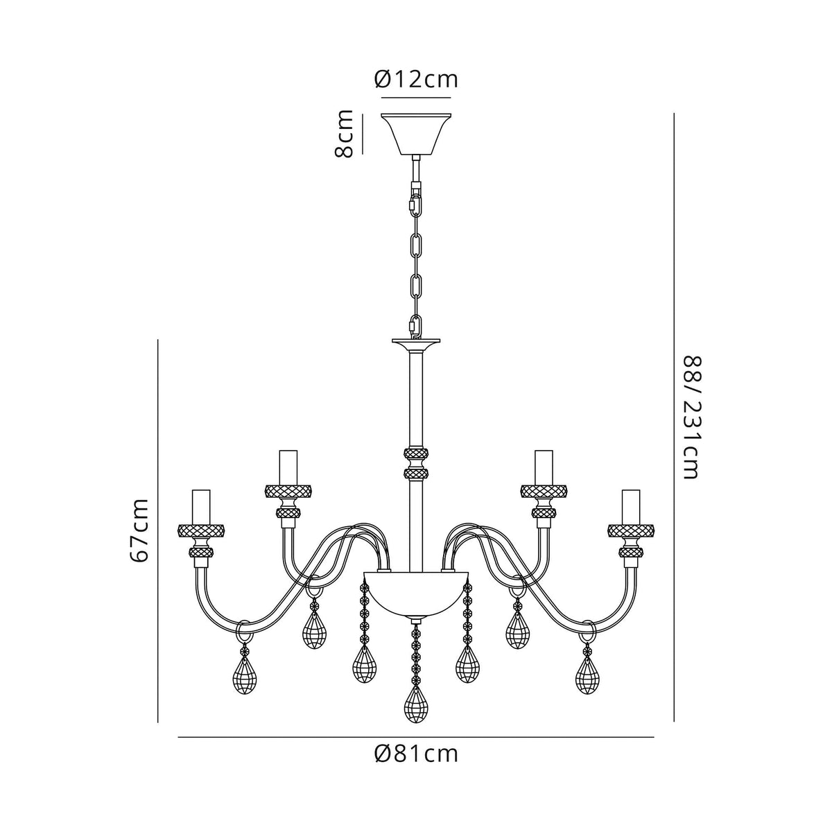 Gussard E14 Polished Chrome & Crystal 12 Light Chandelier Pendant