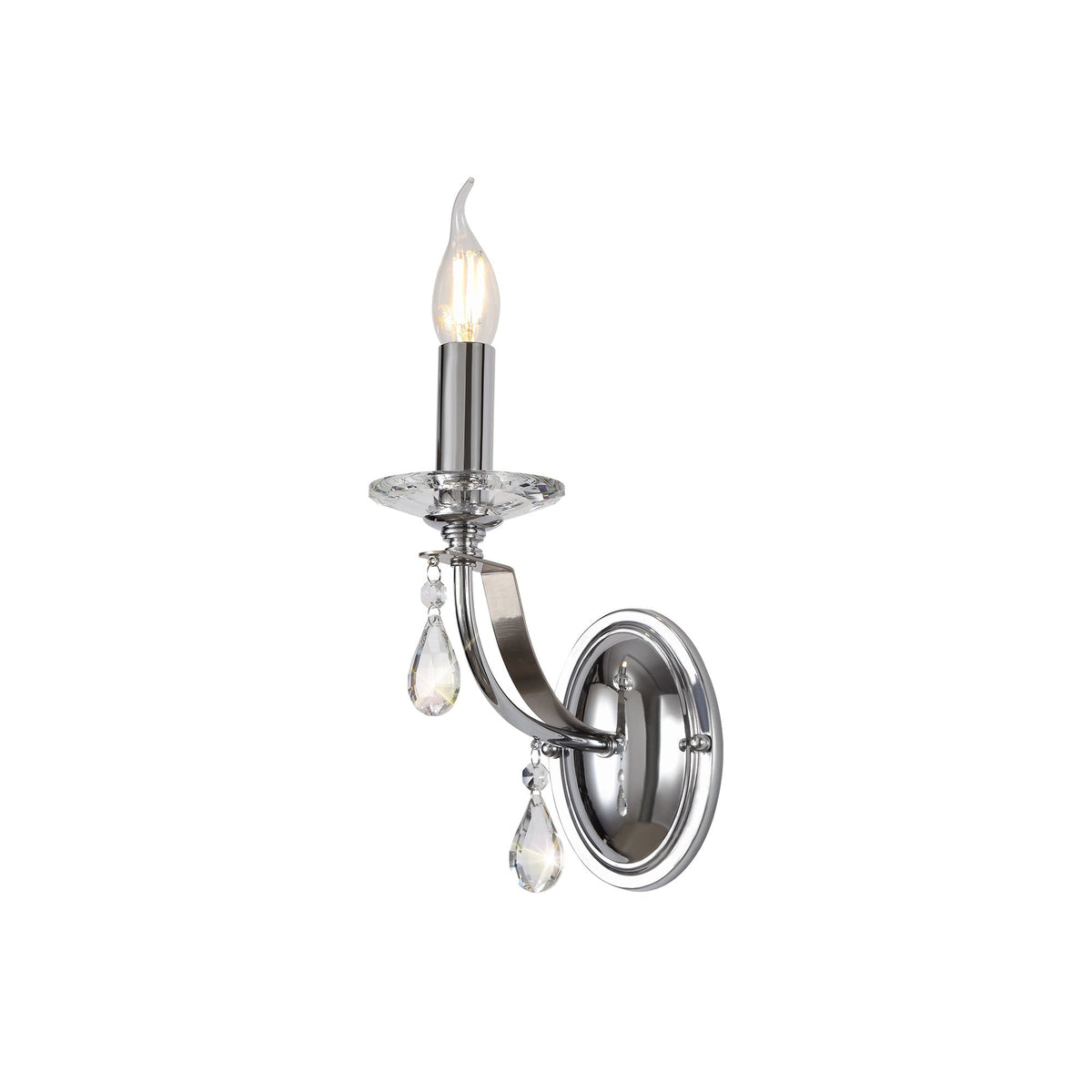 Kingskerswell E14 Polished Chrome & Satin Nickel Single Wall Light with Clear Crystal