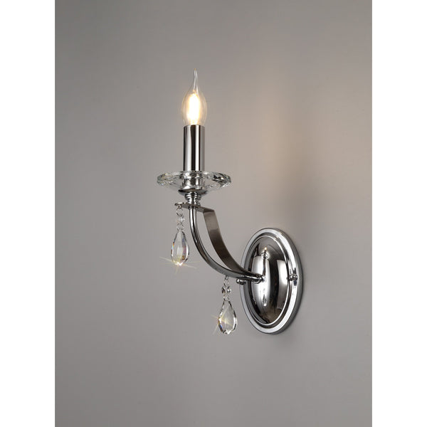 Kingskerswell E14 Polished Chrome & Satin Nickel Single Wall Light with Clear Crystal