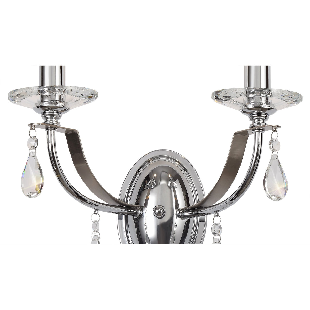 Kingskerswell E14 Polished Chrome & Satin Nickel Twin Wall Light with Clear Crystal