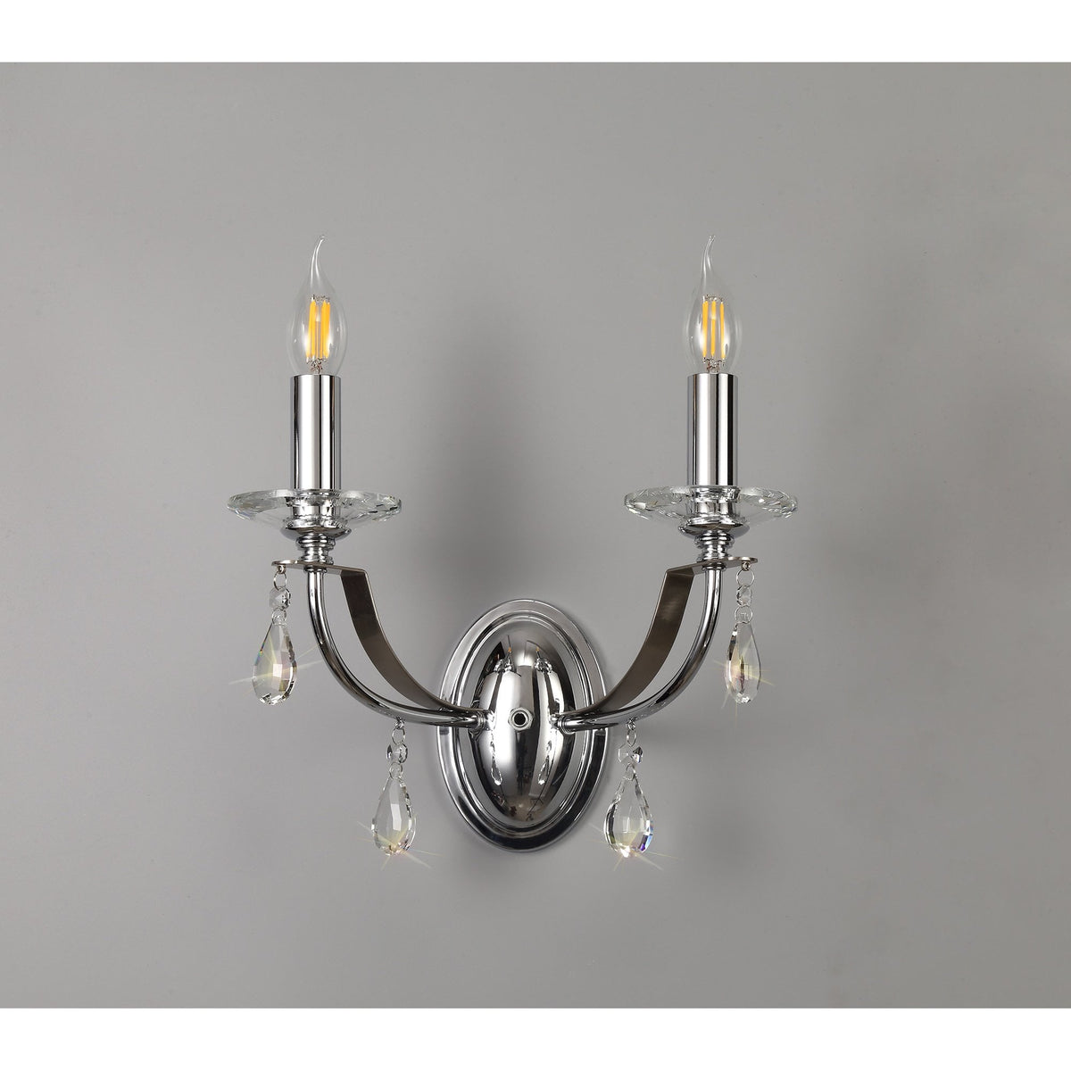 Kingskerswell E14 Polished Chrome & Satin Nickel Twin Wall Light with Clear Crystal
