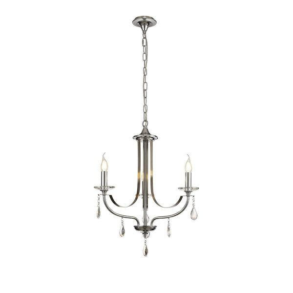 Kingskerswell E14 3 Light Polished Chrome & Satin Nickel Pendant with Clear Crystal