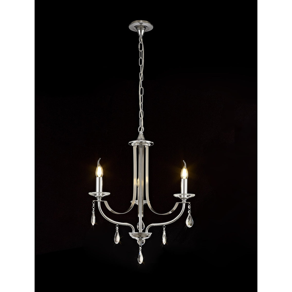 Kingskerswell E14 3 Light Polished Chrome & Satin Nickel Pendant with Clear Crystal