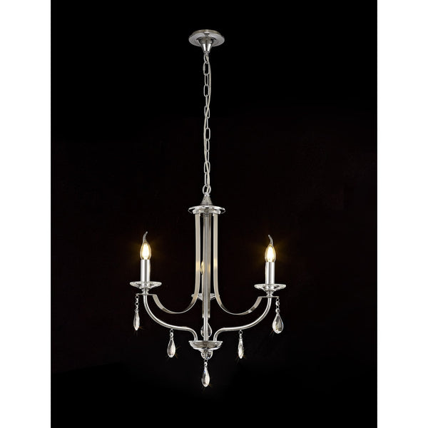 Kingskerswell E14 3 Light Polished Chrome & Satin Nickel Pendant with Clear Crystal