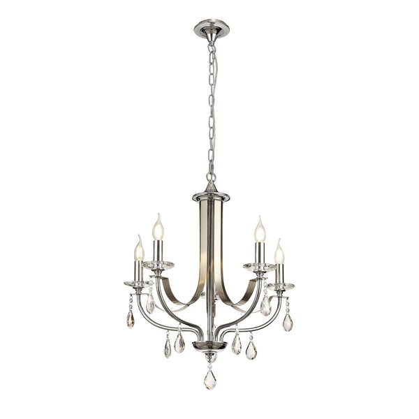 Kingskerswell E14 5 Light Polished Chrome & Satin Nickel Pendant with Clear Crystal