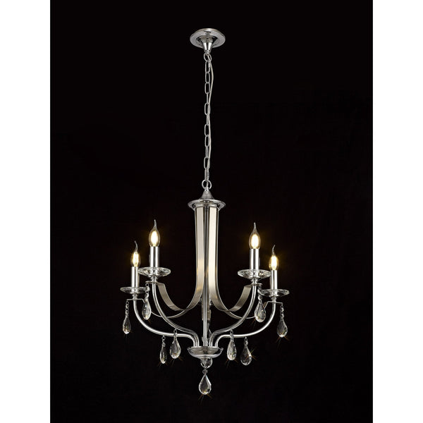 Kingskerswell E14 5 Light Polished Chrome & Satin Nickel Pendant with Clear Crystal
