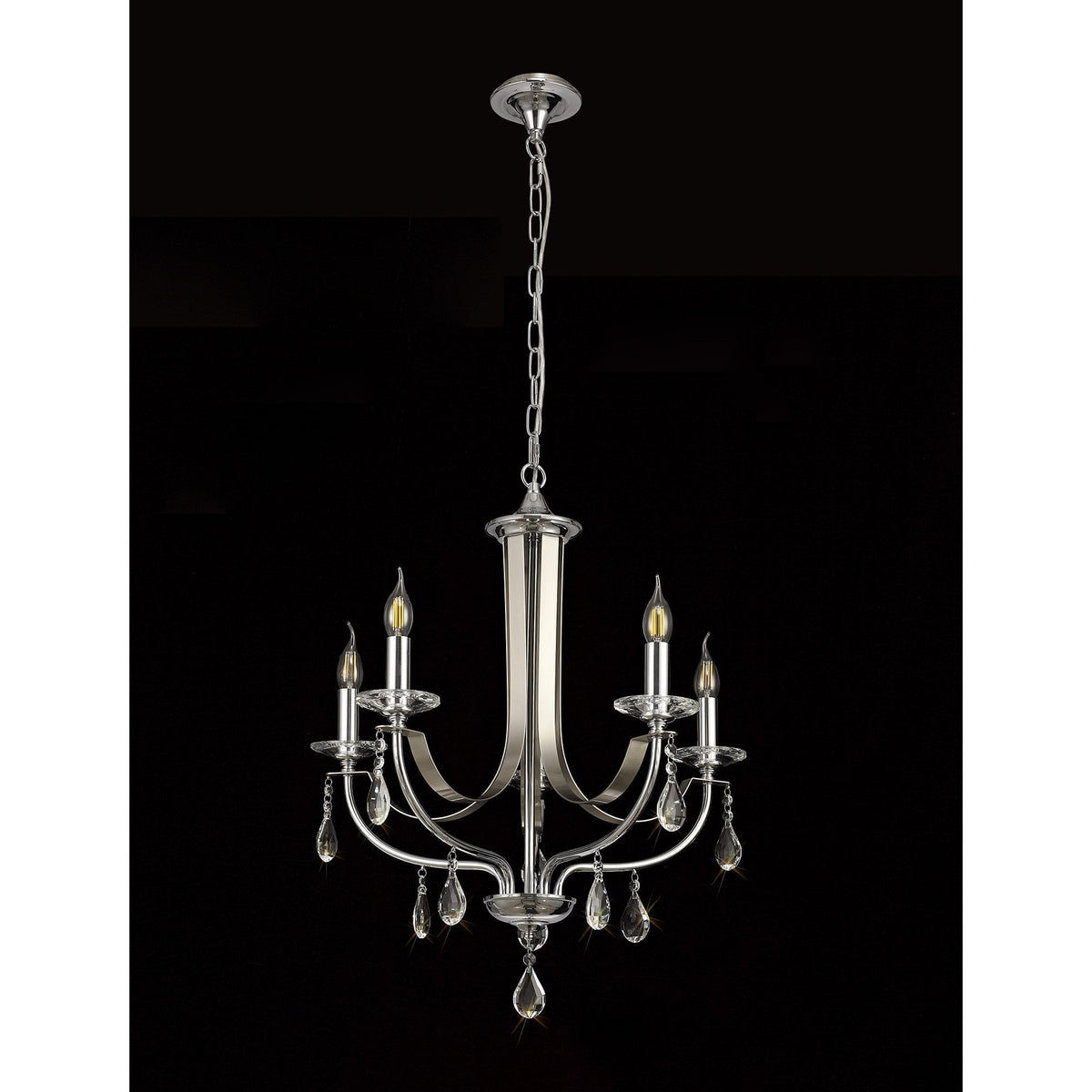 Kingskerswell E14 5 Light Polished Chrome & Satin Nickel Pendant with Clear Crystal