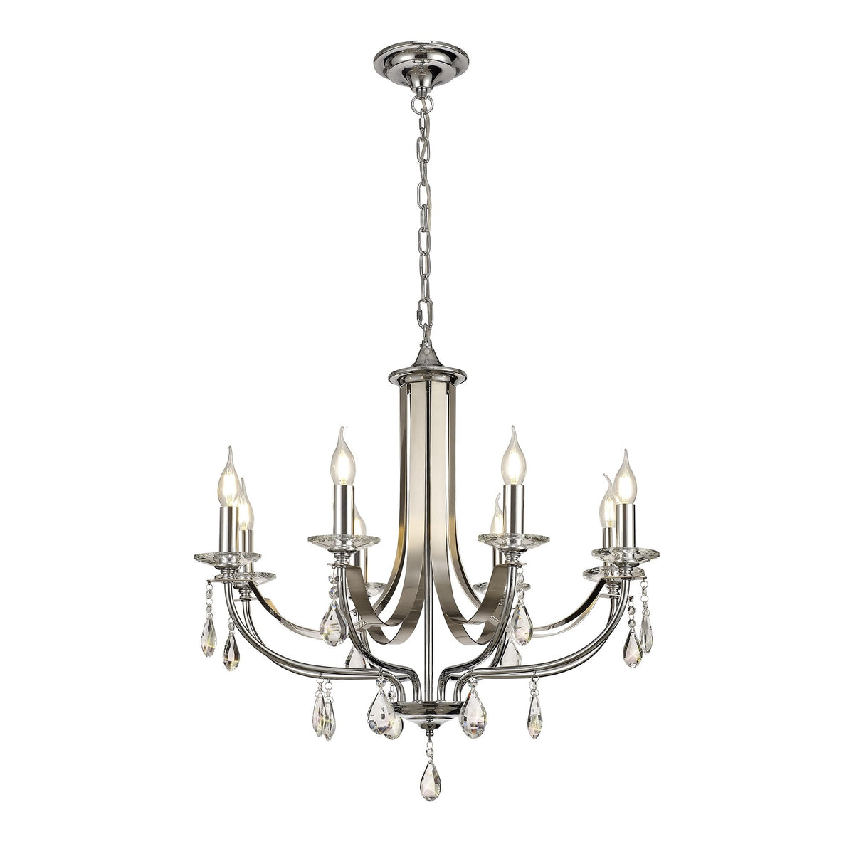 Kingskerswell E14 8 Light Polished Chrome & Satin Nickel Pendant with Clear Crystal