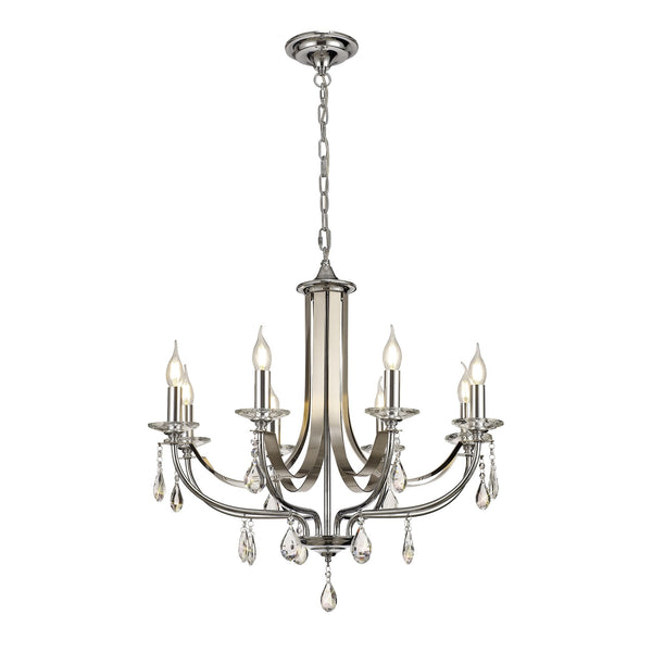 Kingskerswell E14 8 Light Polished Chrome & Satin Nickel Pendant with Clear Crystal