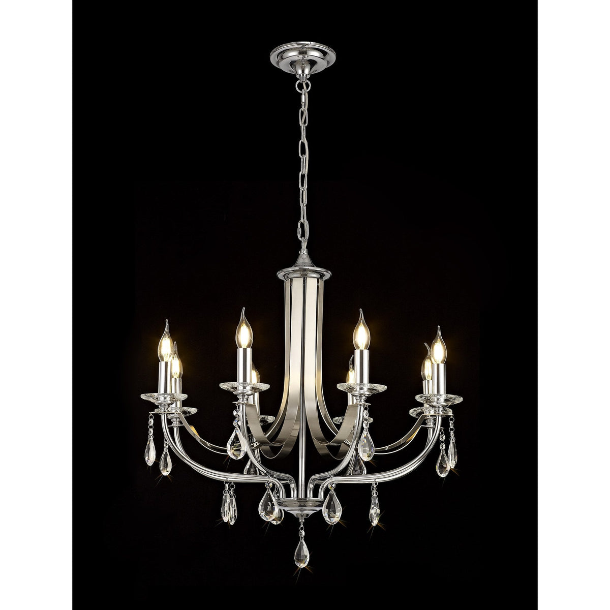 Kingskerswell E14 8 Light Polished Chrome & Satin Nickel Pendant with Clear Crystal