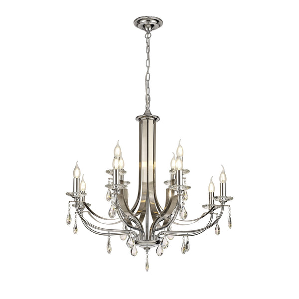 Kingskerswell E14 12 Light Polished Chrome & Satin Nickel Pendant with Clear Crystal