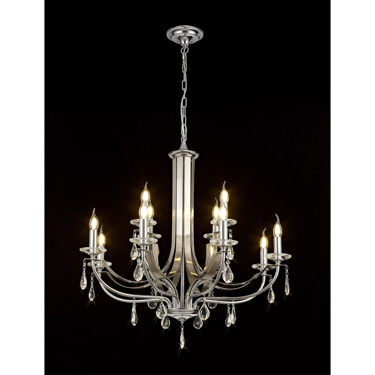 Kingskerswell E14 12 Light Polished Chrome & Satin Nickel Pendant with Clear Crystal
