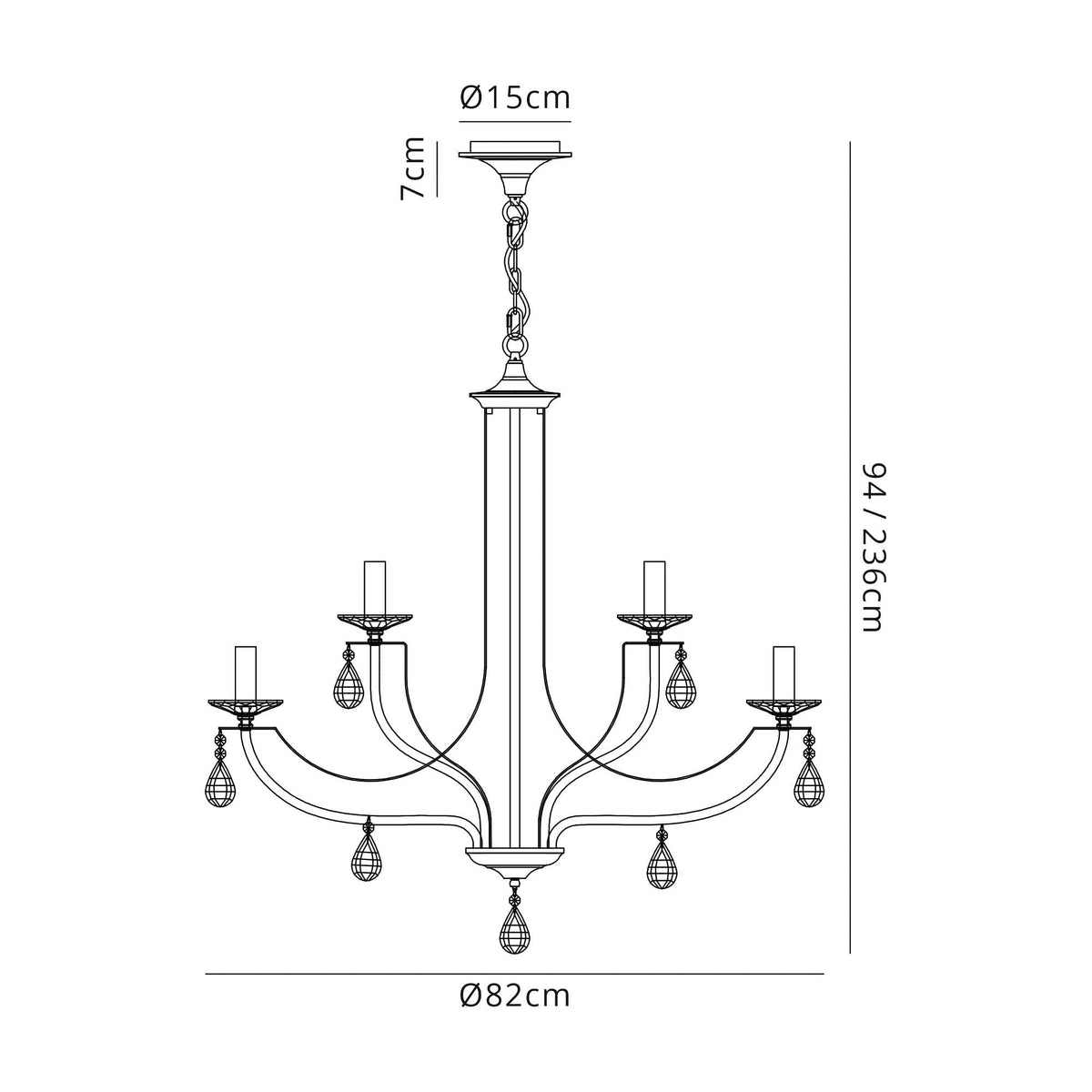 Kingskerswell E14 12 Light Polished Chrome & Satin Nickel Pendant with Clear Crystal