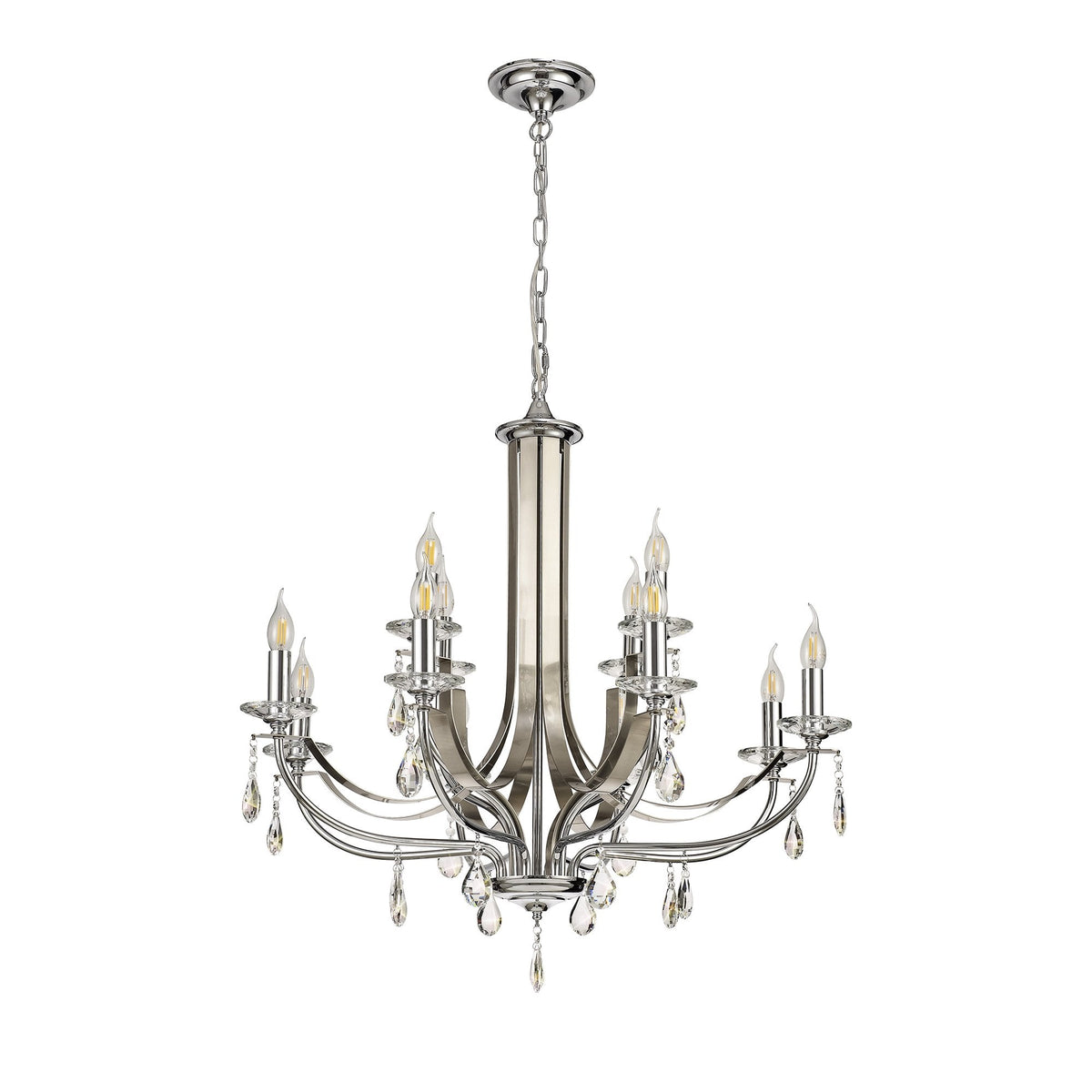 Kingskerswell E14 12 Light Polished Chrome & Satin Nickel Pendant with Clear Crystal