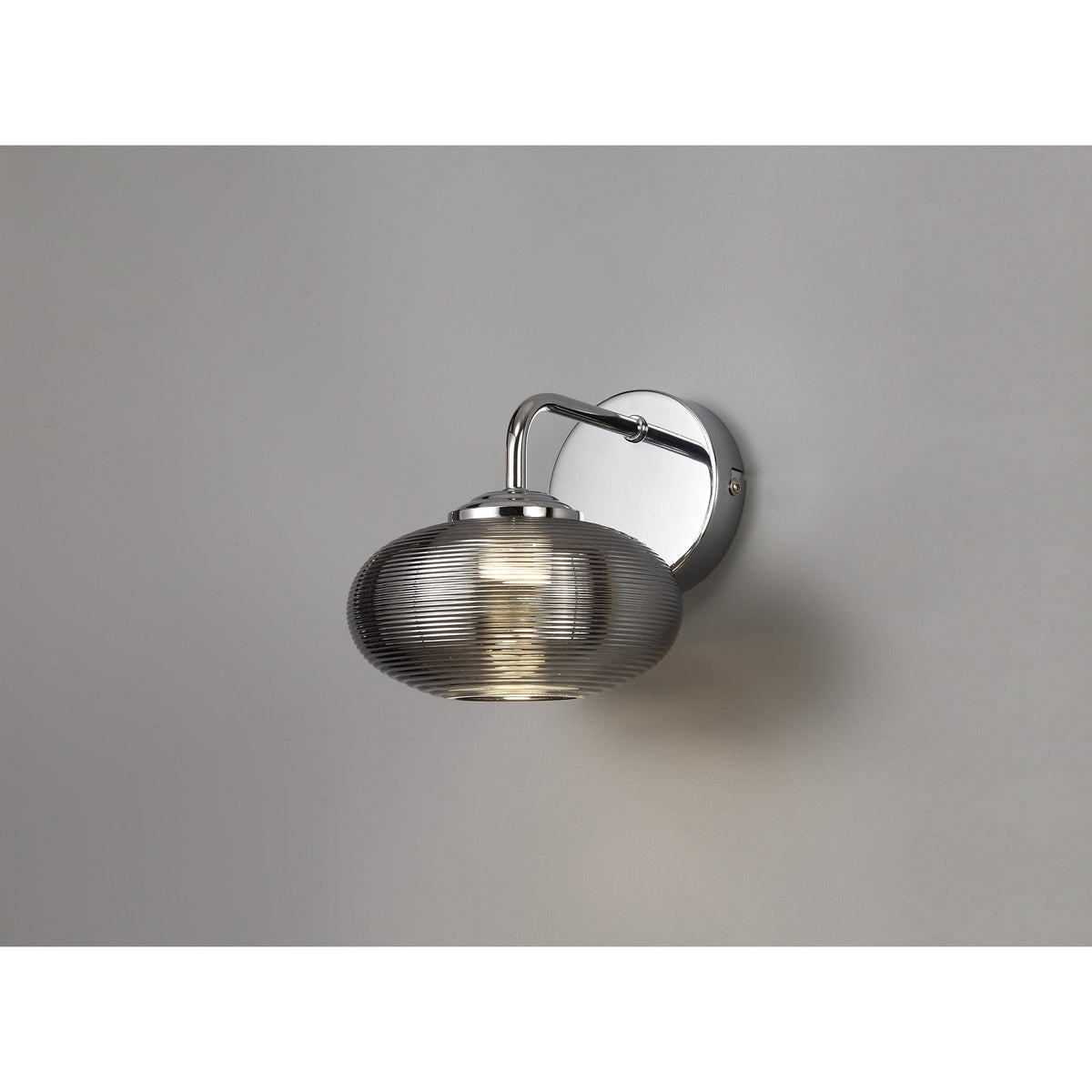 Ringmore 8W LED Switched Wall Light in Polished Chrome with Smoked Glass Shade