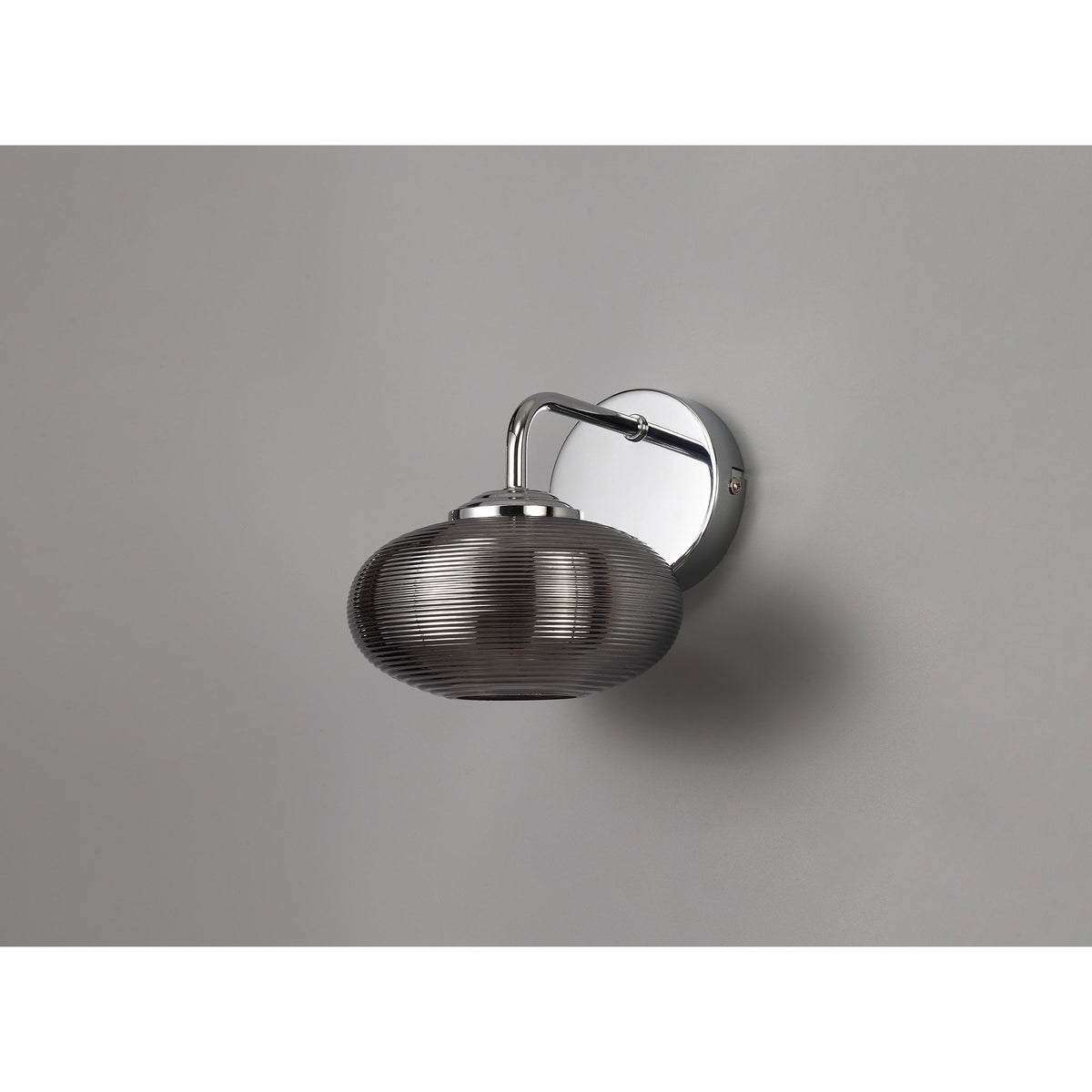 Ringmore 8W LED Switched Wall Light in Polished Chrome with Smoked Glass Shade
