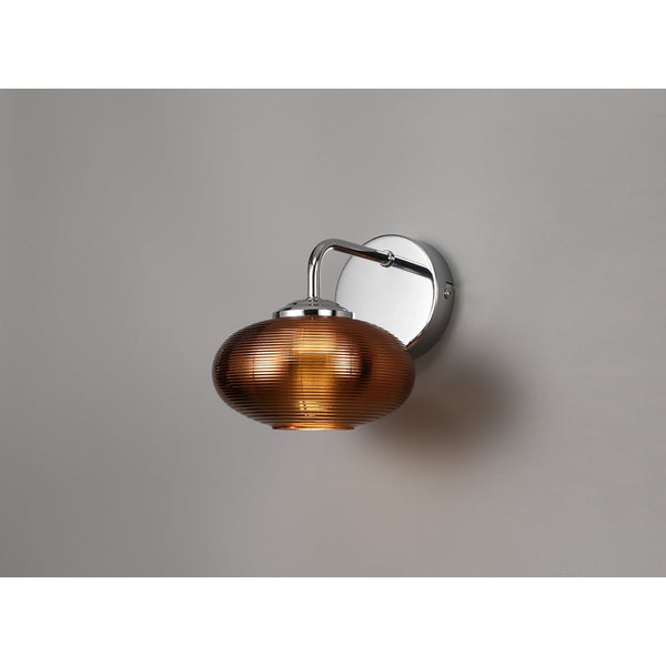 Ringmore 8W LED Switched Wall Light in Polished Chrome with Copper Glass Shade