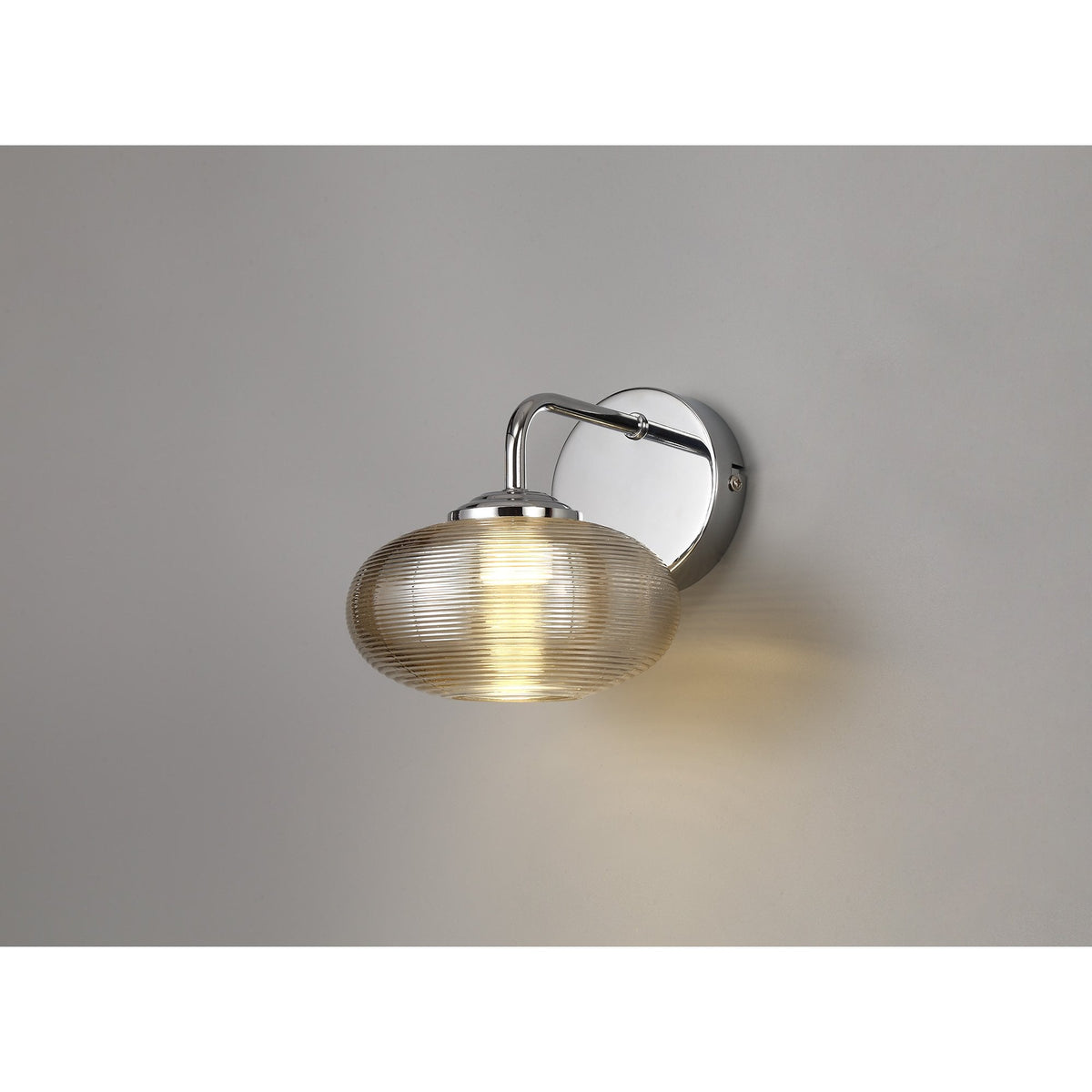 Ringmore 8W LED Switched Wall Light in Polished Chrome with Champagne Glass Shade
