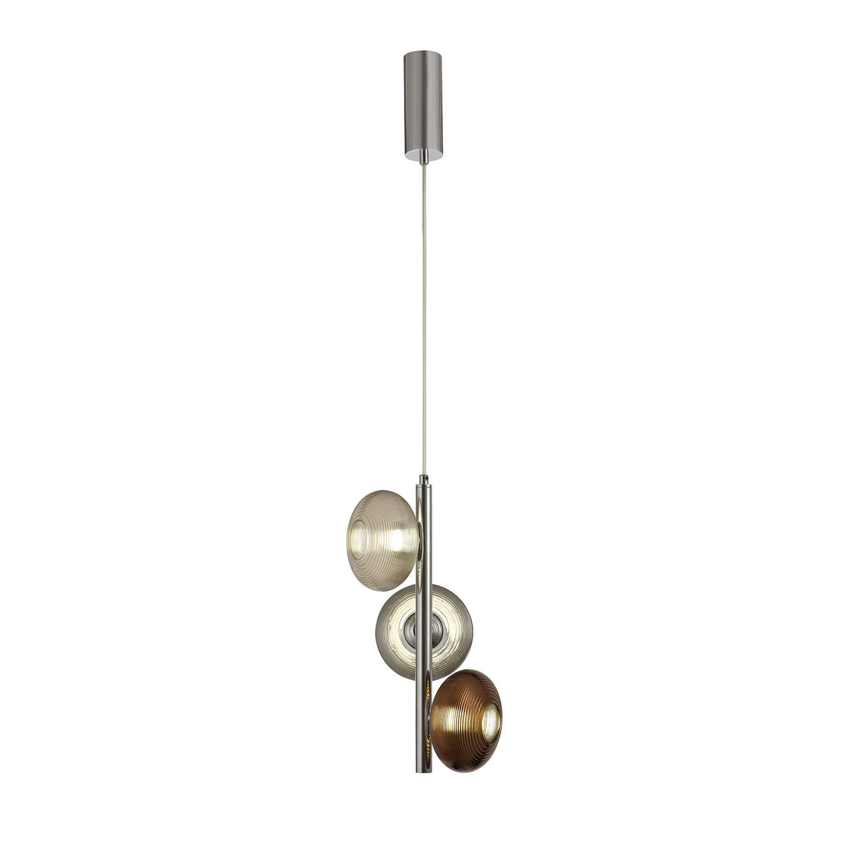 Ringmore 24w LED Pendant in Polished Chrome with Smoked, Copper & Champagne Glass