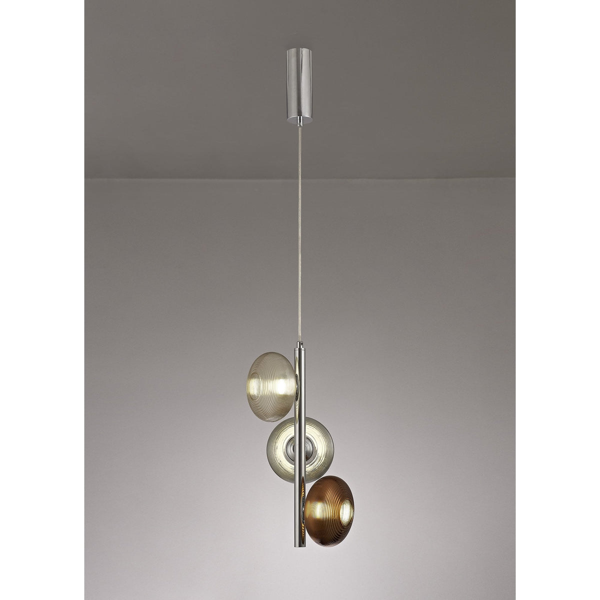 Ringmore 24w LED Pendant in Polished Chrome with Smoked, Copper & Champagne Glass