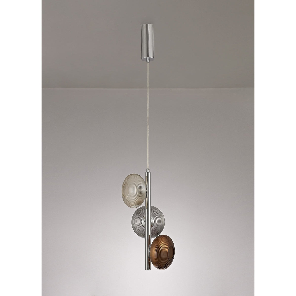 Ringmore 24w LED Pendant in Polished Chrome with Smoked, Copper & Champagne Glass