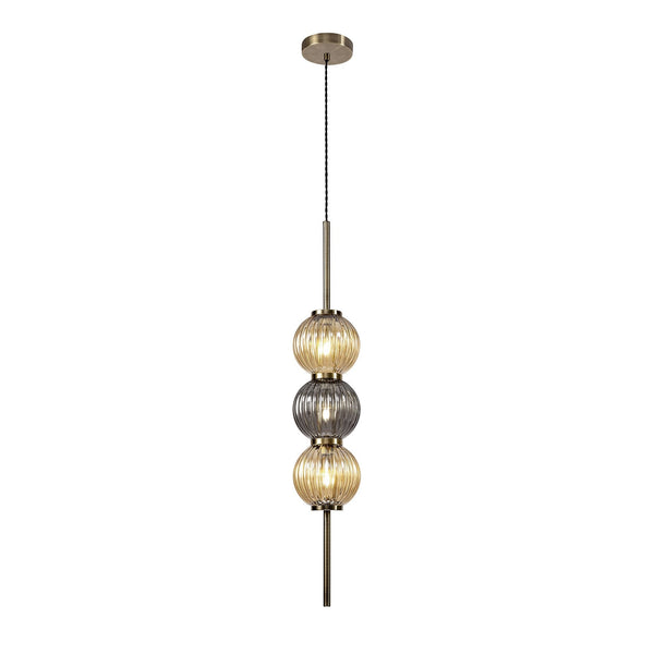 Fiddleford Pendant in Antique Brass with Smoked & Amber Glass