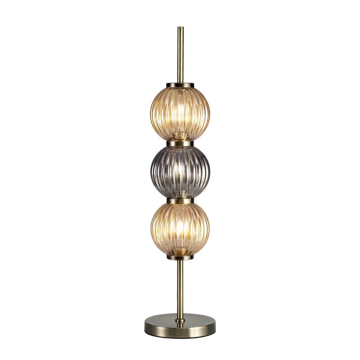 Fiddleford Table Lamp in Antique Brass with Smoked & Amber Glass