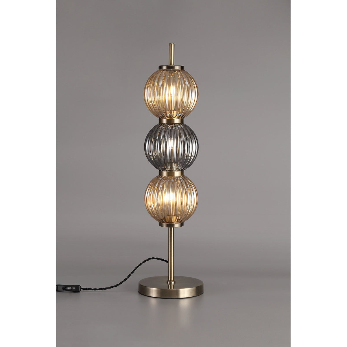 Fiddleford Table Lamp in Antique Brass with Smoked & Amber Glass