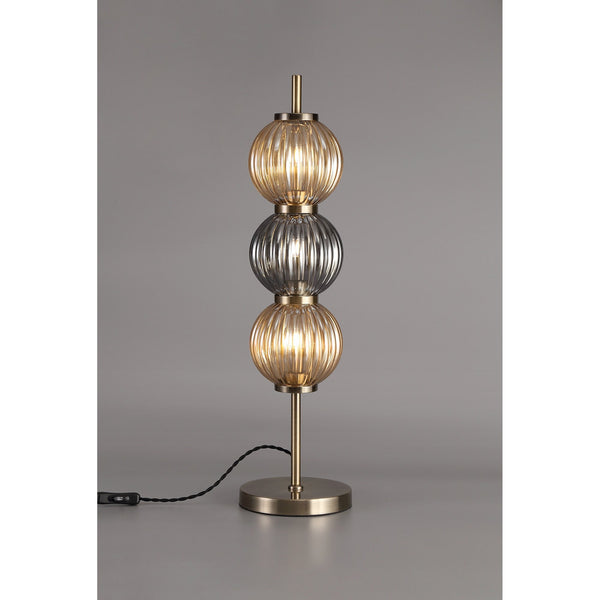 Fiddleford Table Lamp in Antique Brass with Smoked & Amber Glass