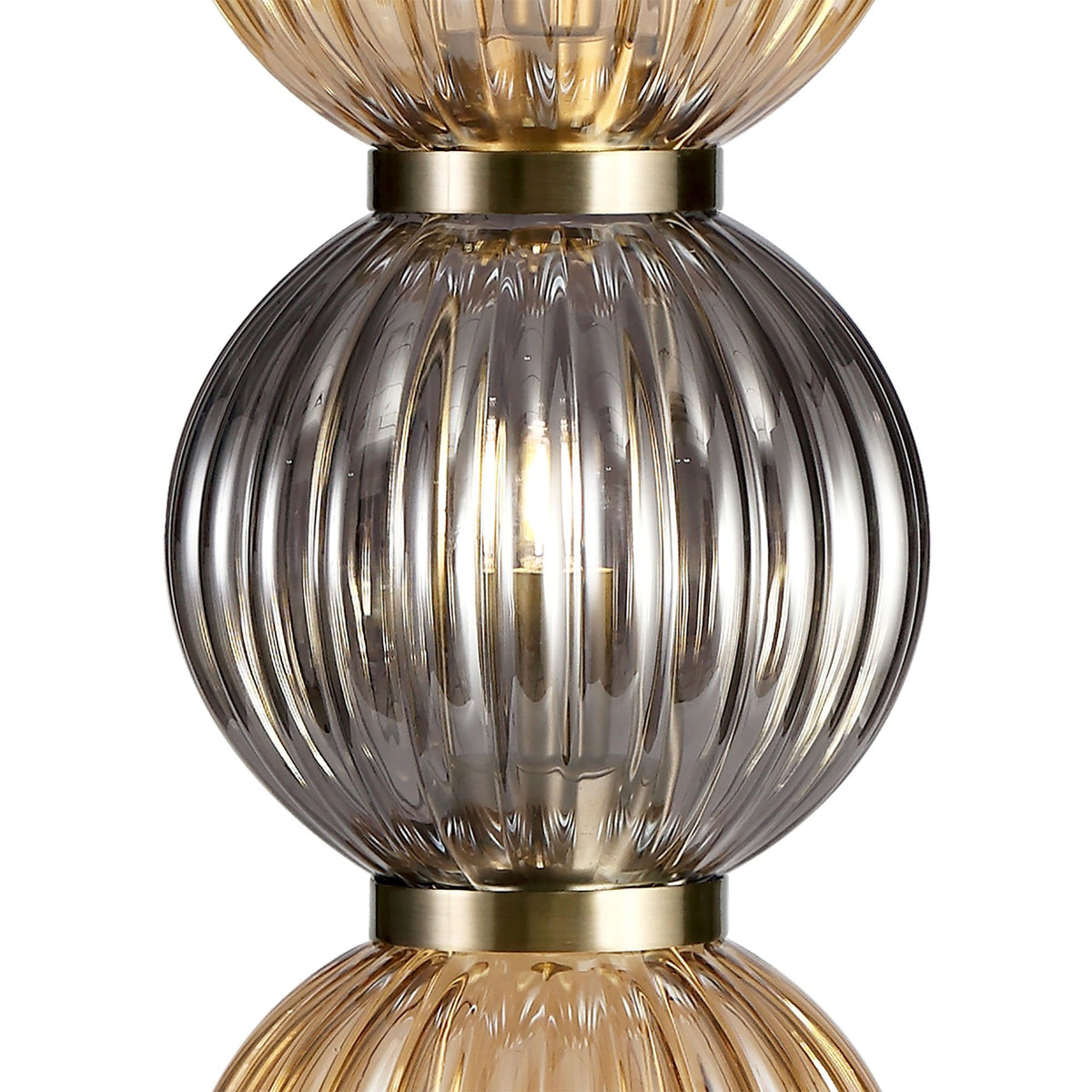 Fiddleford Table Lamp in Antique Brass with Smoked & Amber Glass