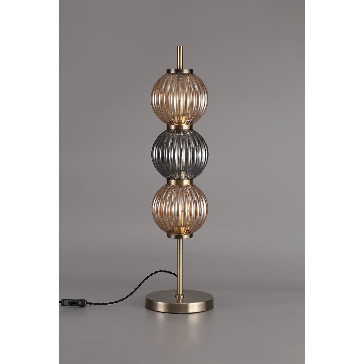 Fiddleford Table Lamp in Antique Brass with Smoked & Amber Glass