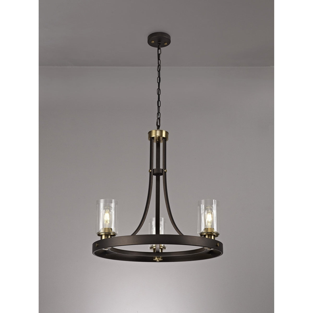 Moorhaven Oxidised Bronze 3 Light Pendant With Clear Glass Shades