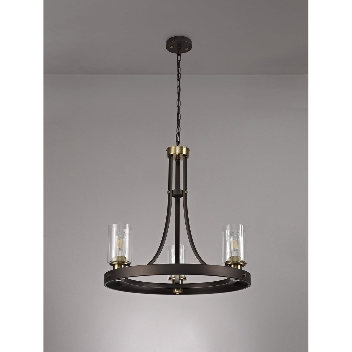 Moorhaven Oxidised Bronze 3 Light Pendant With Clear Glass Shades