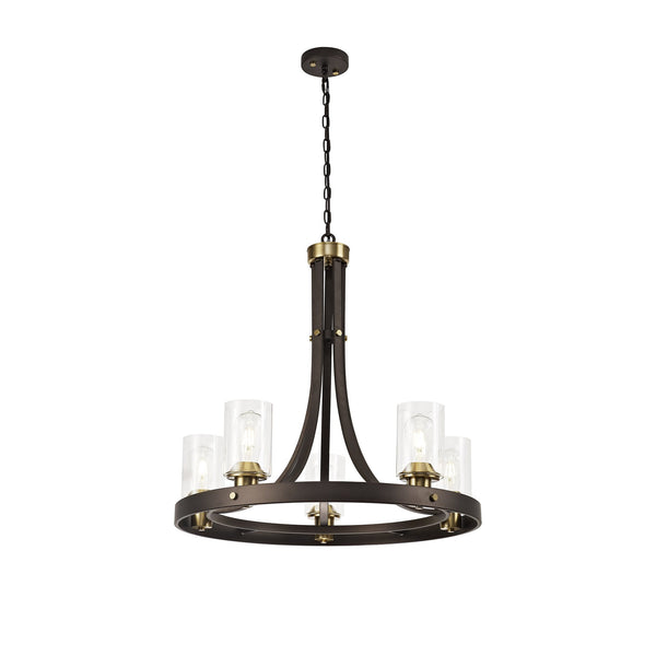Moorhaven Oxidised Bronze 5 Light Pendant With Clear Glass Shades