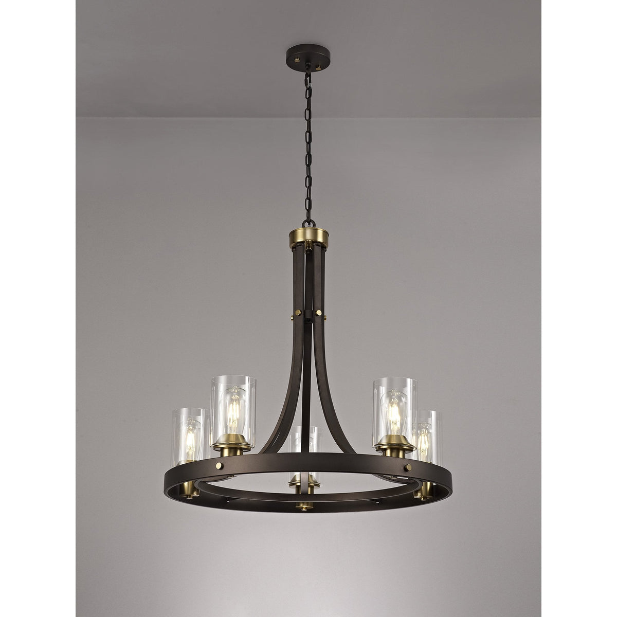 Moorhaven Oxidised Bronze 5 Light Pendant With Clear Glass Shades