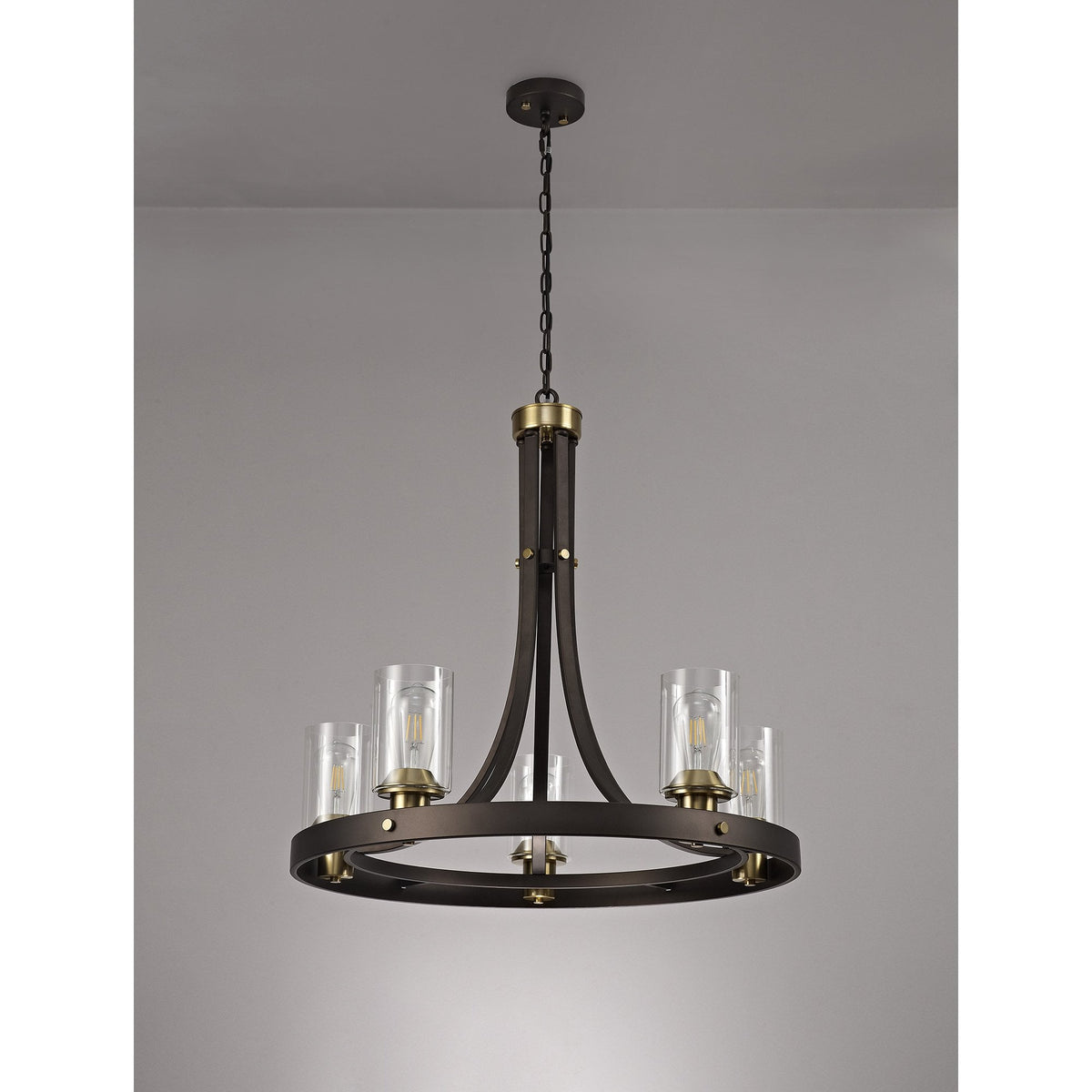 Moorhaven Oxidised Bronze 5 Light Pendant With Clear Glass Shades